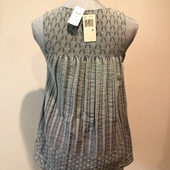 Max Studio Mint Green and Gray Smocked Sleeveless Tank top with Slight Flair - Picture 5 of 15